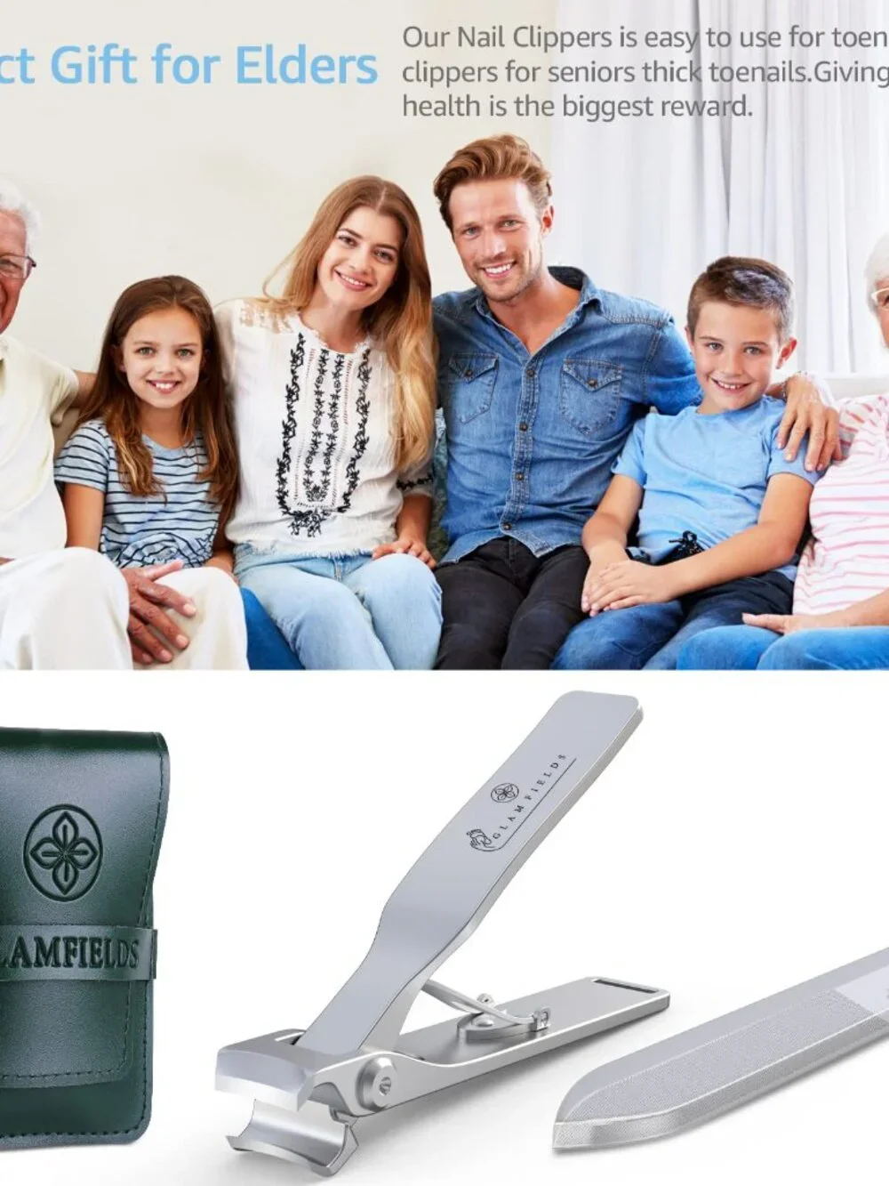 GLAMFIELDS Nail Clippers, 17mm Wide Jaw Opening Toenail Clippers for Seniors Thi